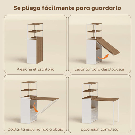 HOMCOM Secretária Dobrável com Estante Mesa de Secretária com 4 Prateleiras Mesa de Computador para Espaços Pequenos Estúdio, Escritório em Casa 105x60x127 cm Madeira