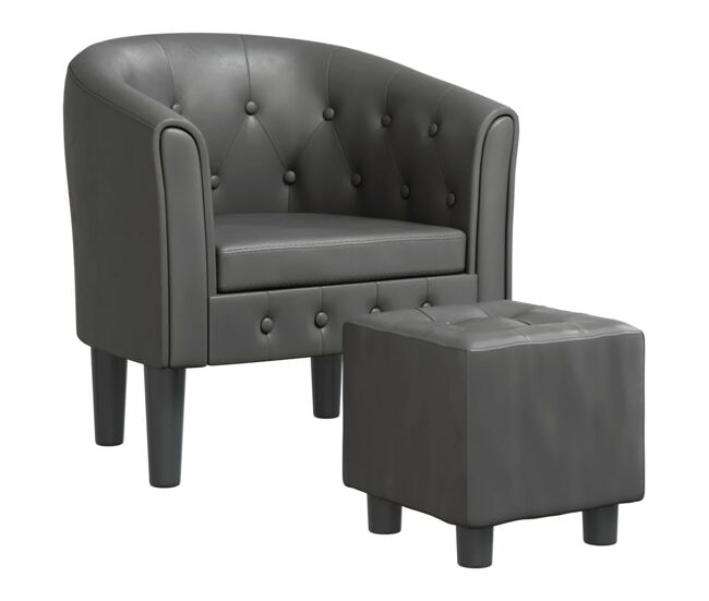 Vidaxl sillón con taburete cuero sintético gris