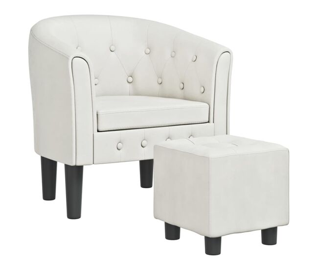 Vidaxl sillón con taburete cuero sintético blanco