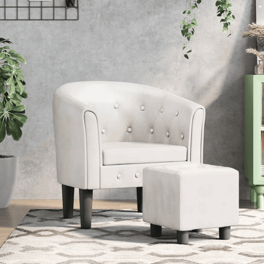 vidaXL Poltrona com apoio de pés couro artificial branco