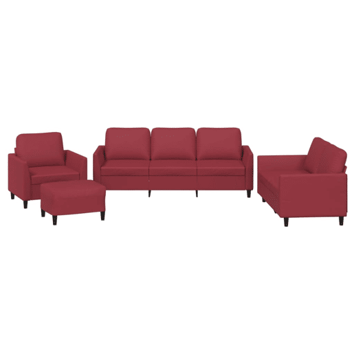 vidaXL 4 pcs conjunto sofás c almofadões couro artif. vermelho tinto