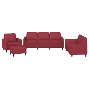 vidaXL 4 pcs conjunto sofás c almofadões couro artif. vermelho tinto