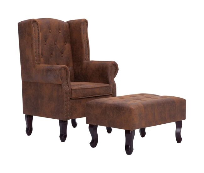 Vidaxl sillón chesterfield y reposapiés cuero ante artificial marrón