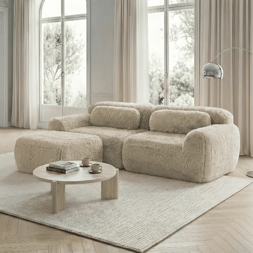 Sofá modular L 2 lugares - Plüsch macio, modular, com almofadas - Cáqui claro