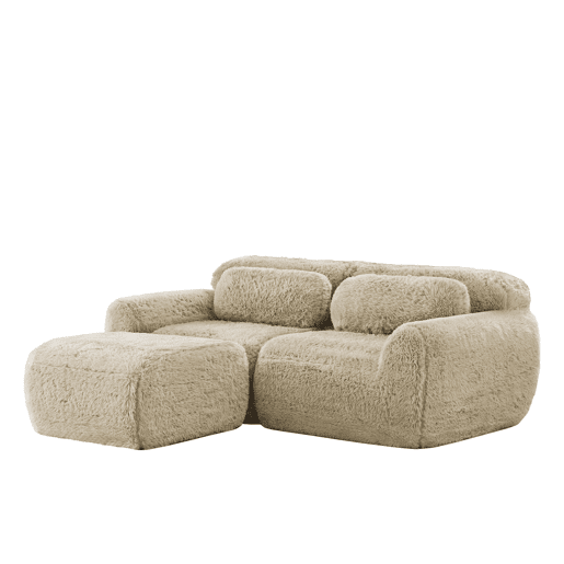 Sofá modular L 2 lugares - Plüsch macio, modular, com almofadas - Cáqui claro