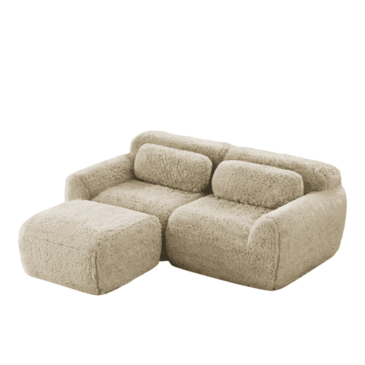 Sofá modular L 2 lugares - Plüsch macio, modular, com almofadas - Cáqui claro