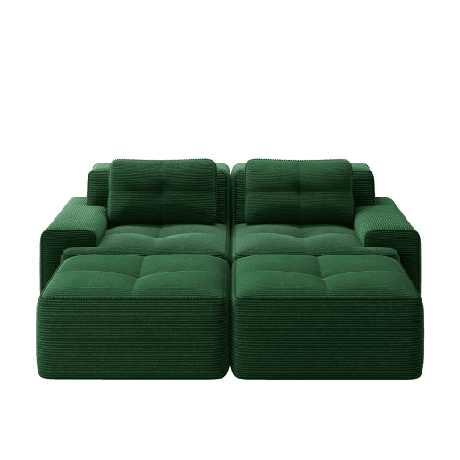 Sofá modular de 2 lugares - U, confortável, com otomano, assento profundo - Verde
