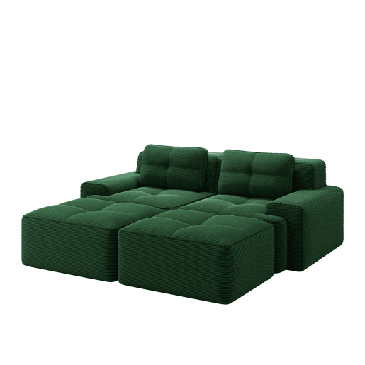 Sofá modular de 2 lugares - U, confortável, com otomano, assento profundo - Verde