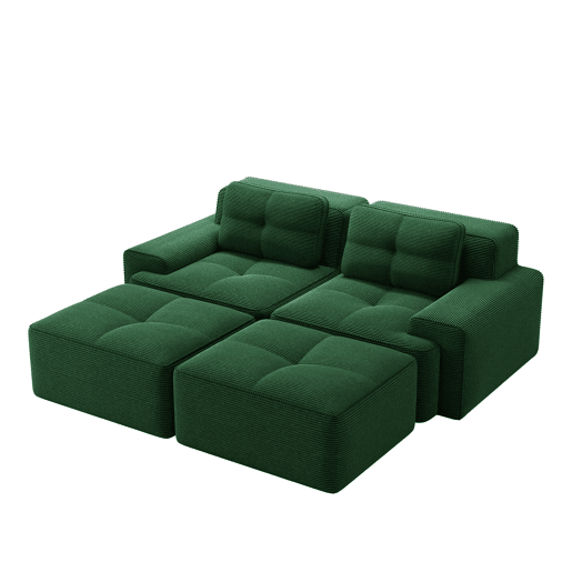 Sofá modular de 2 lugares - U, confortável, com otomano, assento profundo - Verde
