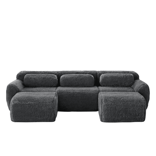 Sofá modular U 3 lugares - Plüsch, sem montagem, antiderrapante, com almofadas - Cinza