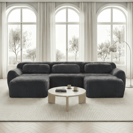 Sofá modular U 3 lugares - Plüsch, sem montagem, antiderrapante, com almofadas - Cinza