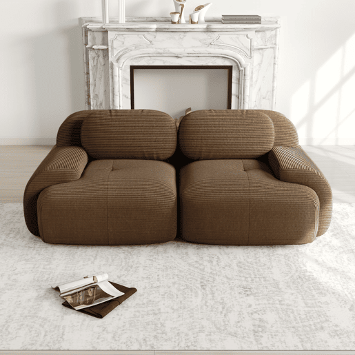 Sofá loveseat 82'' - modular com braços curvos e base antiderrapante - castanho