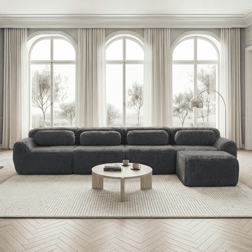 Sofá modular em L para 4 pessoas - sem montagem, chaise longue - cinzento