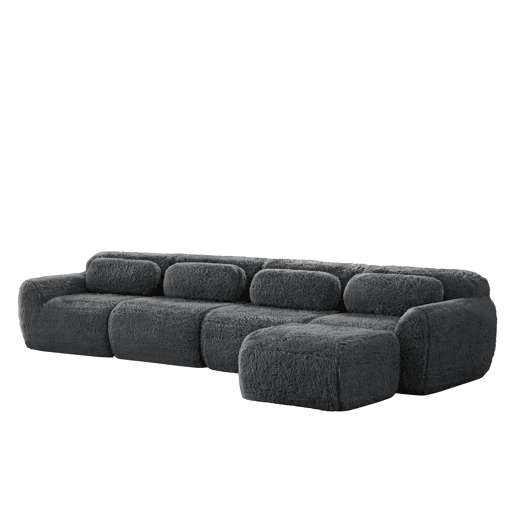 Sofá modular em L para 4 pessoas - sem montagem, chaise longue - cinzento