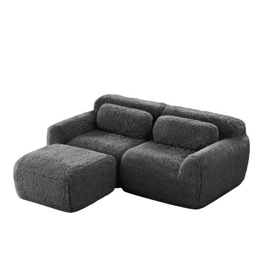Sofá modular L 2 lugares - veludo macio, almofadas, espuma elástica, sem montagem - cinza
