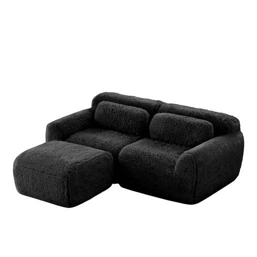 Sofá modular L - 2 lugares, veludo macio, combinável, com almofadas - Preto
