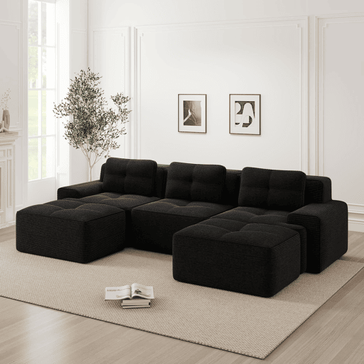 Sofá modular U 3 lugares - cloud com otomana sem montagem - preto