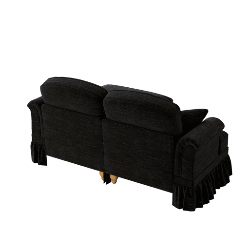 Sofá modular L 2 lugares - estilo Mid-Century, chenille, braços cónicos, saia removível, pernas torneadas - preto