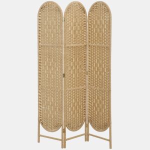 HOMCOM Biombo Separador de Ambientes 3 Painéis 120x170 cm Painel de Privacidade Dobrável Boémio com Topo Arqueado Entrançado à Mão Divisor para Escritório Quarto Madeira