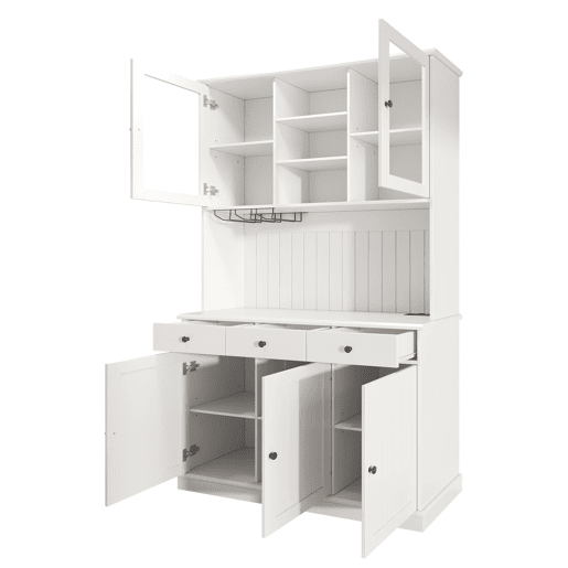 Aparador alto 120x40x191 cm - com portas de vidro, porta-copos, tomada e USB - branco