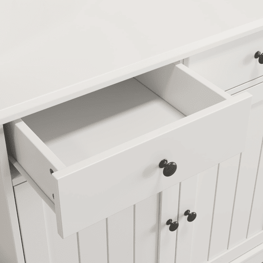 Aparador alto 120x40x191 cm - com portas de vidro, porta-copos, tomada e USB - branco