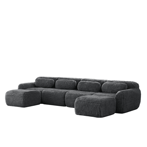 Sofá modular U 4 lugares - sem montagem, combinável, felpa, suporte ergonómico - Cinza