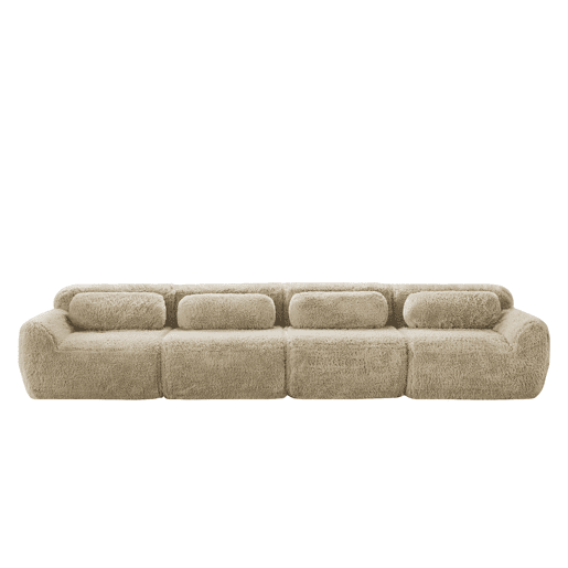 Sofá de 4 lugares - Plush premium, modular, antiderrapante, com almofadas - Cáqui claro
