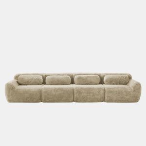 Sofá de 4 lugares - Plush premium, modular, antiderrapante, com almofadas - Cáqui claro