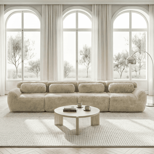 Sofá de 4 lugares - Plush premium, modular, antiderrapante, com almofadas - Cáqui claro