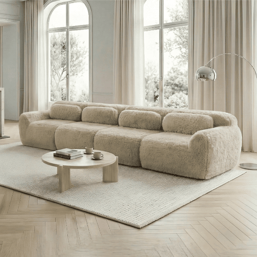 Sofá de 4 lugares - Plush premium, modular, antiderrapante, com almofadas - Cáqui claro