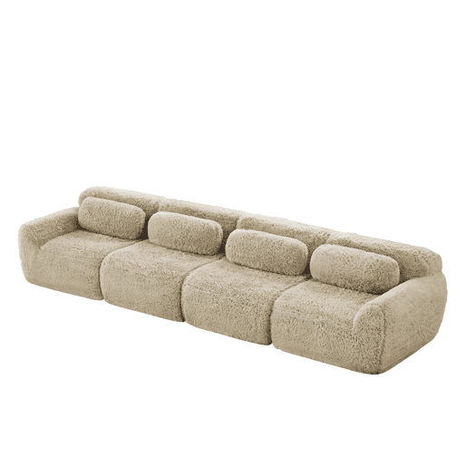 Sofá de 4 lugares - Plush premium, modular, antiderrapante, com almofadas - Cáqui claro