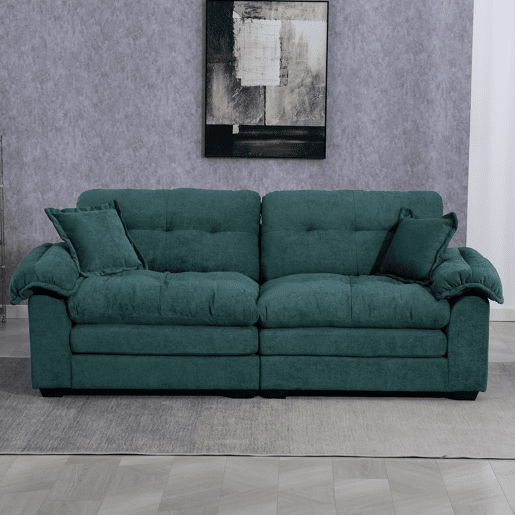 Sofá individual profundo 213 cm - Chenille, almofada dupla (Memory + molas) - Verde