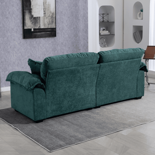 Sofá individual profundo 213 cm - Chenille, almofada dupla (Memory + molas) - Verde