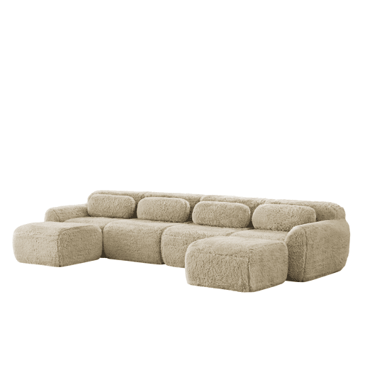 Sofá modular U 4 lugares - sem montagem, combinável, felpa, almofadas, apoio ergonómico - Bege claro
