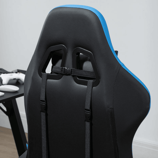 Vinsetto Cadeira Gaming Ergonómica Cadeira Gamer de Pele PU com Reclinação até 135° Suporte Lombar Altura Ajustável Apoio para a Cabeça e Apoio para os Pés Retrátil Preto e Azul