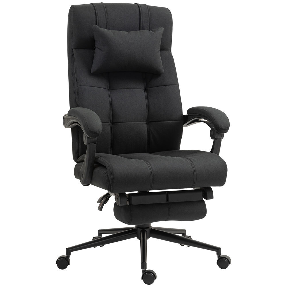Vinsetto silla de oficina reclinable silla de escritorio giratoria tapizado en lino sintético altura ajustable reposapiés reposacabezas y reposabrazos