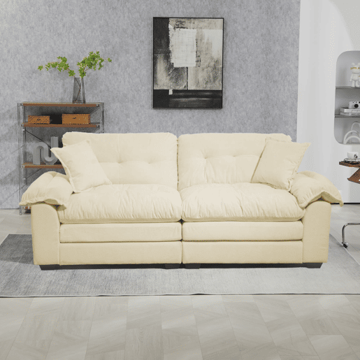 Sofá individual 213 cm - Chenille com almofada dupla (Memory + molas) - Bege