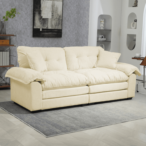 Sofá individual 213 cm - Chenille com almofada dupla (Memory + molas) - Bege