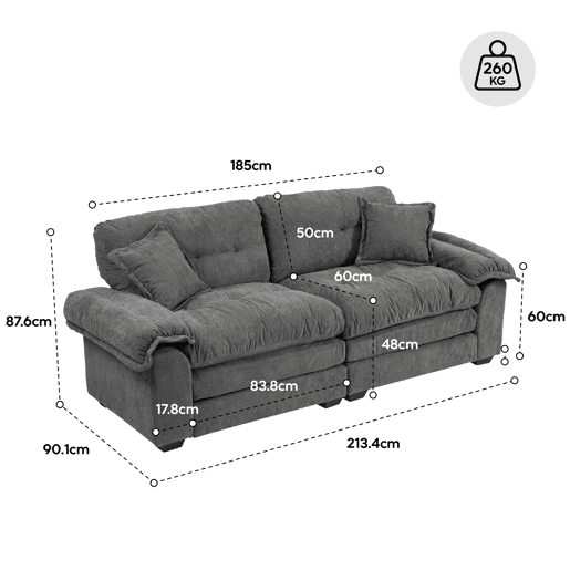 Sofá individual 213 cm - Chenille com almofada dupla (Memory + molas) - Bege