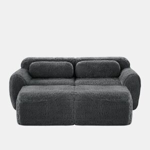 Sofá modular de 2 lugares - Tecido felpudo macio, cama modular com 2 pufes, sem montagem - Cinza