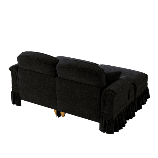 Sofá modular de 2 lugares - Chenille, braços cónicos, saia removível, pernas torneadas, pufe - Preto