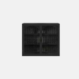 Armário de parede 70 cm - Portas de vidro, 2 portas, 3 níveis, design em tecido - Preto