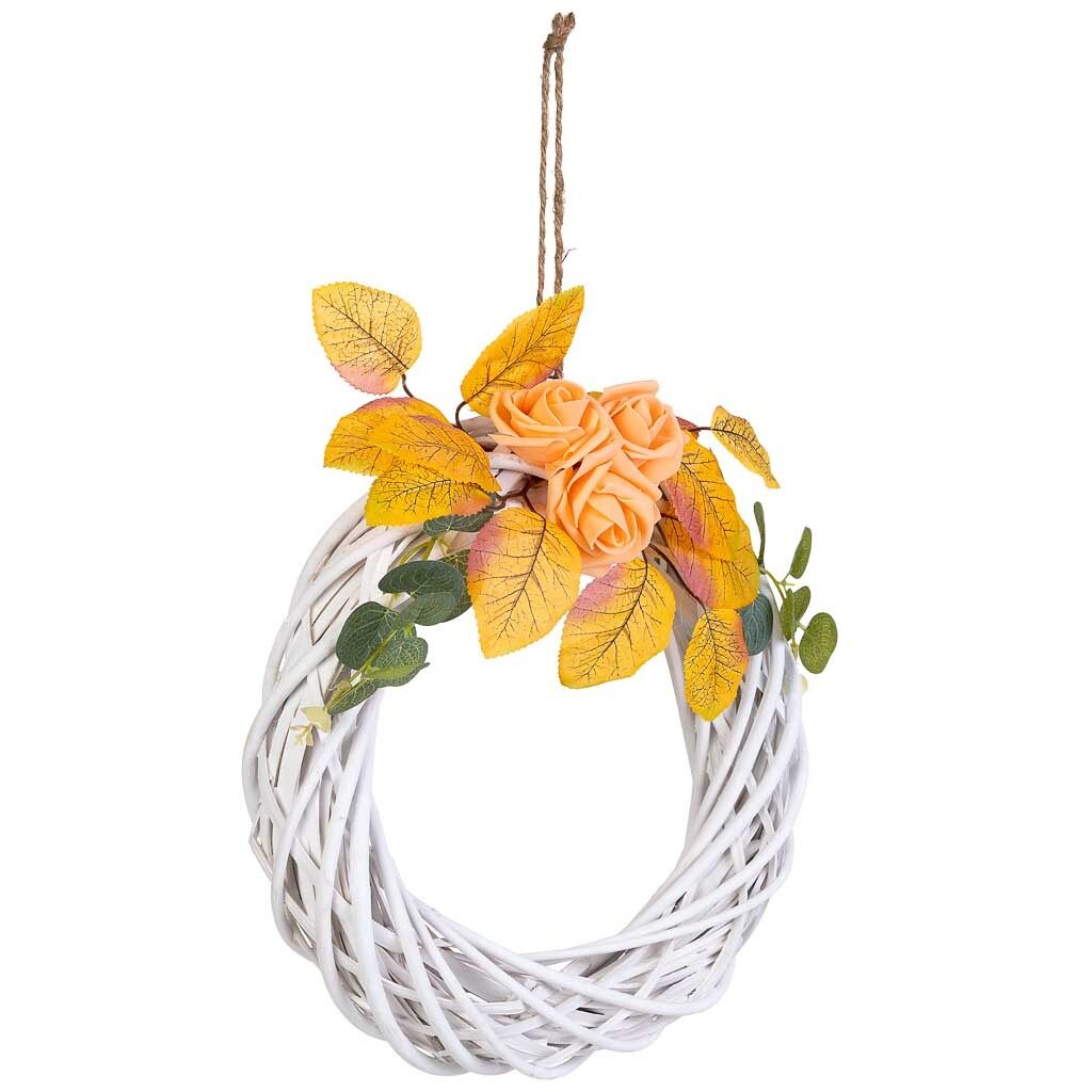 Corona de mimbre con flores para colgar multicolor, d30x6h cm