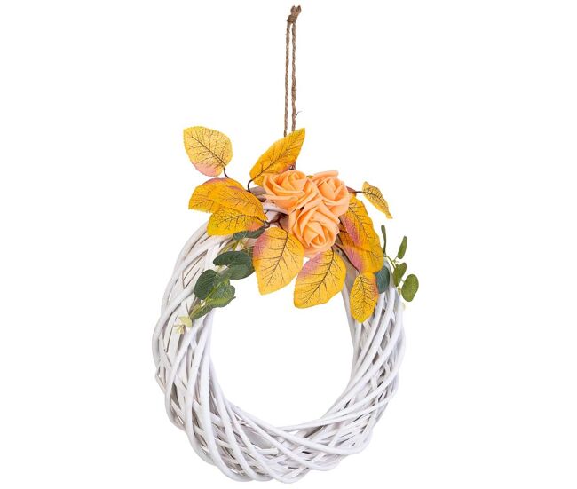 Corona de mimbre con flores para colgar multicolor, d30x6h cm