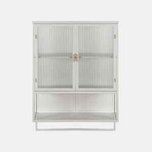 Armário de parede 60 cm - Portas de vidro, armazenamento duplo e prateleira aberta - Branco