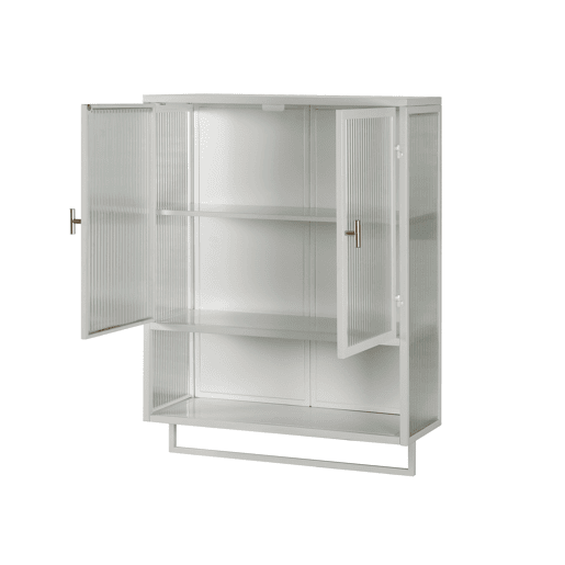 Armário de parede 60 cm - Portas de vidro, armazenamento duplo e prateleira aberta - Branco