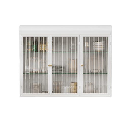 Armário de parede com portas de vidro 3 portas - arqueado, montado na parede - branco