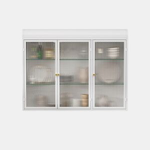 Armário de parede com portas de vidro 3 portas - arqueado, montado na parede - branco
