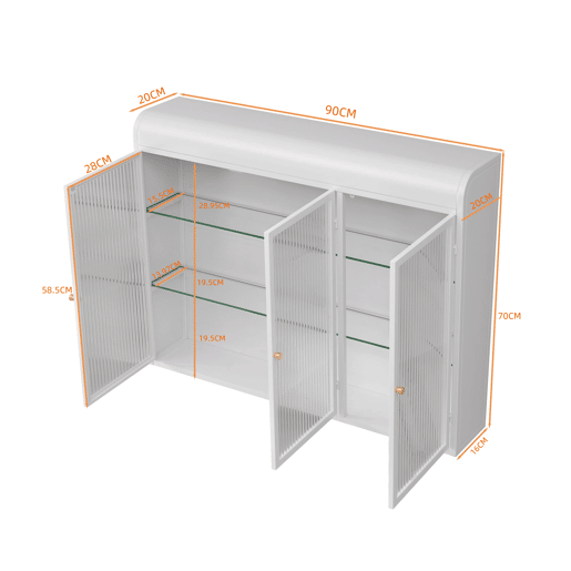 Armário de parede com portas de vidro 3 portas - arqueado, montado na parede - branco