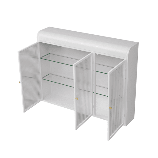 Armário de parede com portas de vidro 3 portas - arqueado, montado na parede - branco